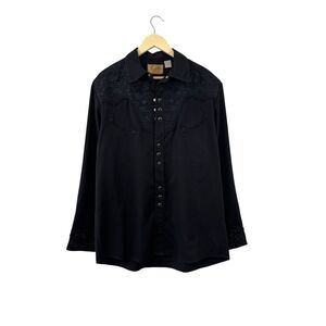 Scully Large Western Pearl Snap Shirt Embroidered Black Long Sleeve Mens READ